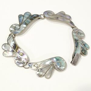 Vintage Taxco Abalone Sterling Silver 925 Midcentury Modern Link Bracelet 7.75"